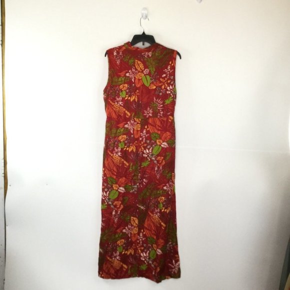 Bahama Beach Maxi Dress Women Medium Red Button-Down Floral Sleeveless Waist Tie - Picture 7 of 10